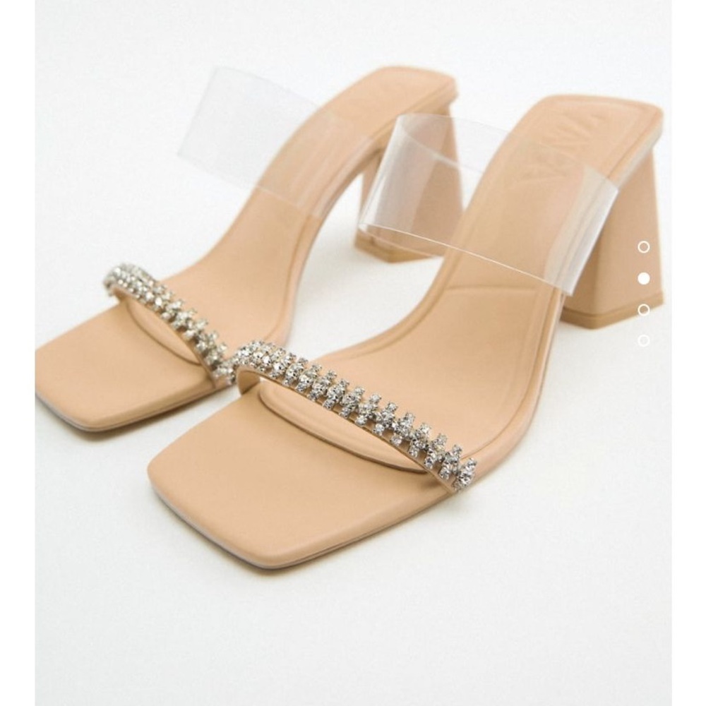 Elegant Tan Women's Heels with Clear Strap